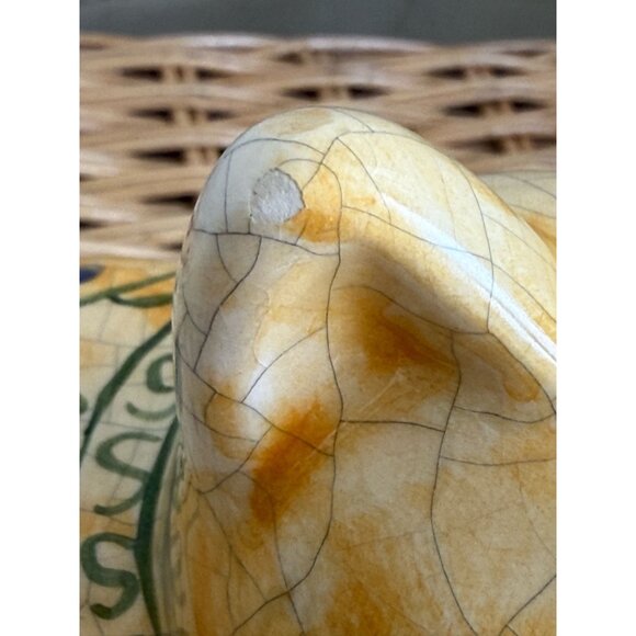 Vintage 70's Ceramic Cat Crackle Glaze Hand Painted Olive Branch - Picture 6 of 13